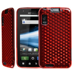 Housse étui coque en gel rouge pour Motorola Atrix + Film Protecteur