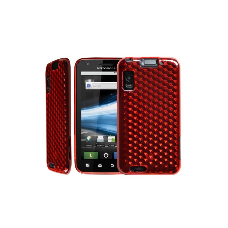 Housse étui coque en gel rouge pour Motorola Atrix + Film Protecteur