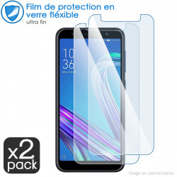Pack 2 Verres Flexible + Étui Portefeuille (Bleu 1-D) pour Smartphone