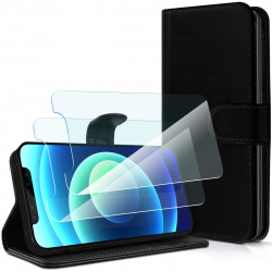 Pack 2 Verres Flexible + Étui Portefeuille (Bleu 1-D) pour Smartphone