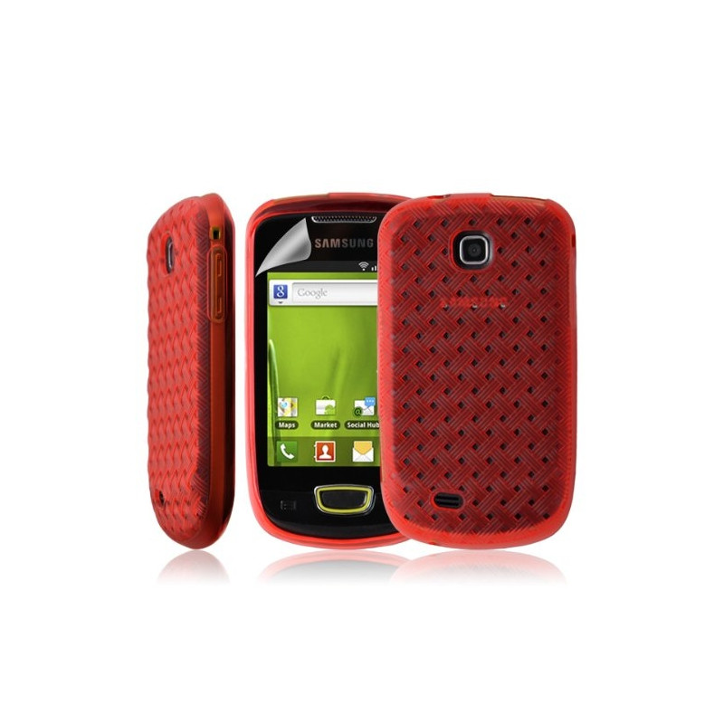 Housse coque etui gel tresse pour Samsung Galaxy Mini S5570 couleur rouge + Film protection