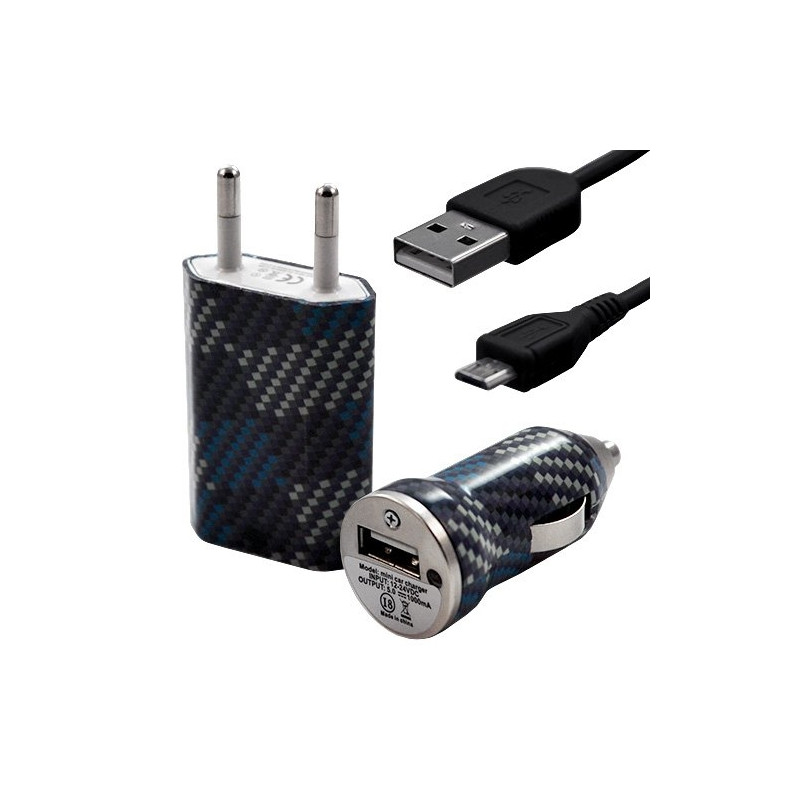 Mini Chargeur 3en1 Auto et Secteur USB avec câble data avec motif CV04 pour Sony : Xperia J / Xperia P / Xperia S / Xperia T / 