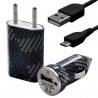 Mini Chargeur 3en1 Auto et Secteur USB avec câble data avec motif CV04 pour Sony : Xperia J / Xperia P / Xperia S / Xperia T / 