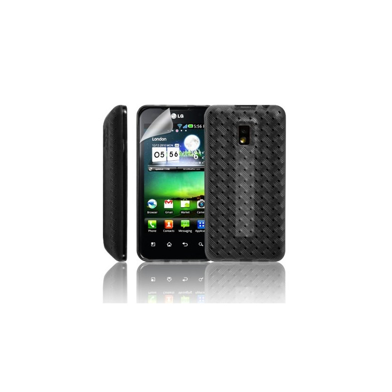 Housse étui coque souple tressée noir LG Optimus 2X + Film écran