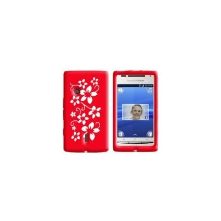 housse étui coque souple rouge motif fleurs pour sony ericsson Xperia X8