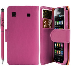 Housse coque étui portefeuille pour Samsung Galaxy SCL i9003 couleur rose fuschia + Stylet luxe