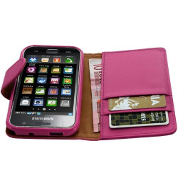 Housse coque étui portefeuille pour Samsung Galaxy SCL i9003 couleur rose fuschia + Stylet luxe