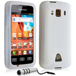 Housse etui coque en silicone translucide pour Samsung Galaxy Xcover S5690 couleur blanc + mini stylet