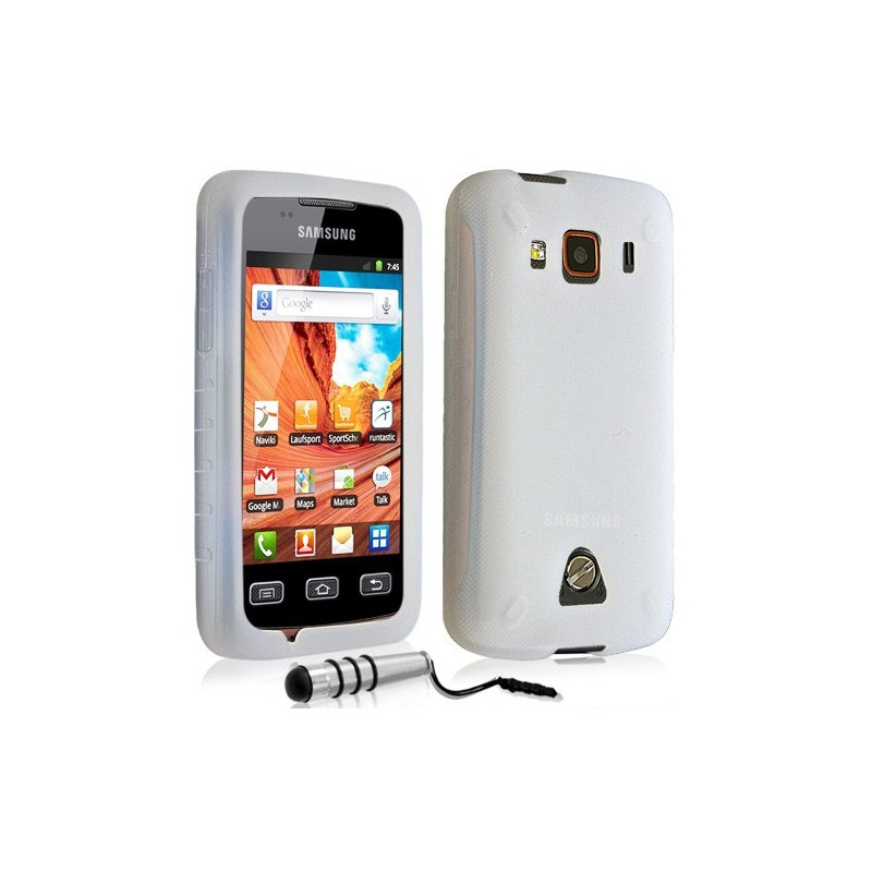 Housse etui coque en silicone translucide pour Samsung Galaxy Xcover S5690 couleur blanc + mini stylet