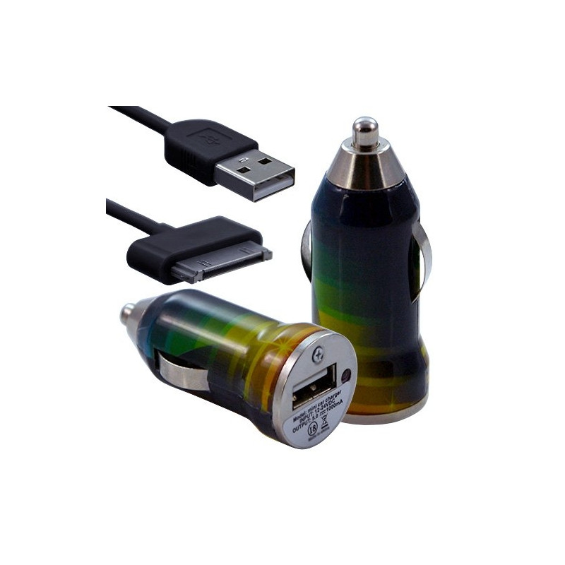 Chargeur voiture allume cigare USB avec câble data avec motif CV06 pour Apple : iPod 2 / iPod 4G / iPod 5G / iPod Photo / iPod 