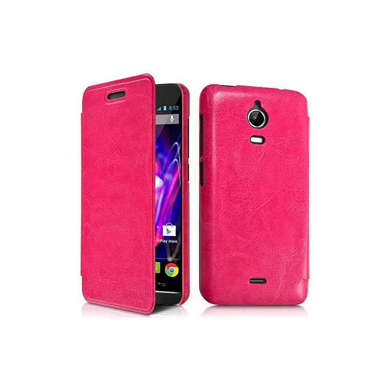 Housse Coque Etui à rabat latéral Couleur Rose Fushia pour Wiko Wax + Film de protection