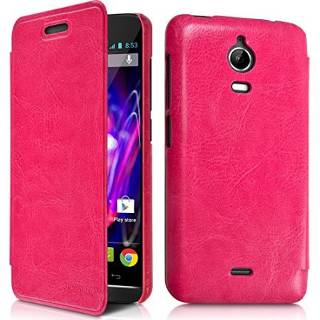 Housse Coque Etui à rabat latéral Couleur Rose Fushia pour Wiko Wax + Film de protection