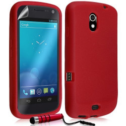 Housse étui coque en silicone pour Samsung Galaxy Nexus couleur rouge + mini stylet + film écran