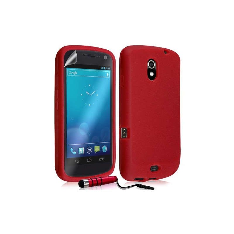 Housse étui coque en silicone pour Samsung Galaxy Nexus couleur rouge + mini stylet + film écran