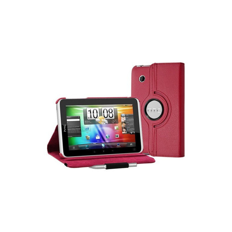 Housse coque étui pour HTC Flyer de luxe avec sytème de rotation à 360 degrès couleur rouge