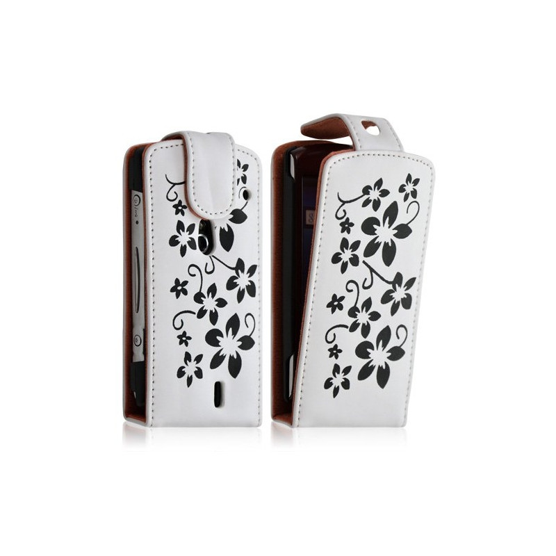 Housse étui coque pour Sony Ericsson Xperia Kyno motif fleurs couleur blanc + film écran