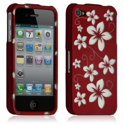 Housse étui coque rigide pour Apple Iphone 4/4S motif fleur couleur rouge + Film protection