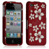 Housse étui coque rigide pour Apple Iphone 4/4S motif fleur couleur rouge + Film protection