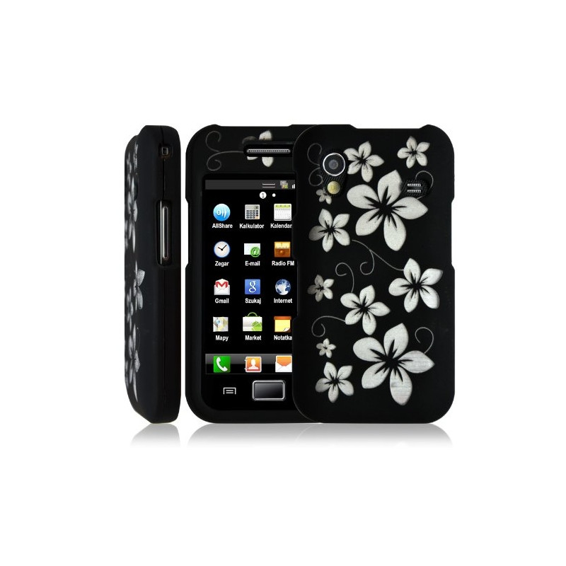 Housse étui coque rigide pour Samsung Galaxy Ace S5830 couleur noir avec motif fleur