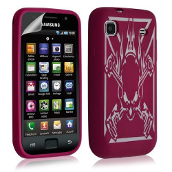 Housse étui coque silicone pour Samsung Galaxy S i9000 motif tete de mort couleur rose fuschia + film