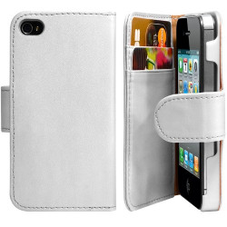 Housse coque étui portefeuille pour Apple Iphone 4 / 4S couleur blanc