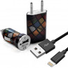 Mini Chargeur 3en1 Auto et Secteur USB avec Câble Data avec Motif HF25 pour ZTE Windows Phone Internet 7