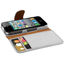 Housse coque étui portefeuille pour Apple Iphone 4 / 4S couleur blanc