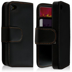 Housse coque étui portefeuille pour Apple Iphone 4 / 4S couleur noir