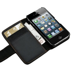 Housse coque étui portefeuille pour Apple Iphone 4 / 4S couleur noir