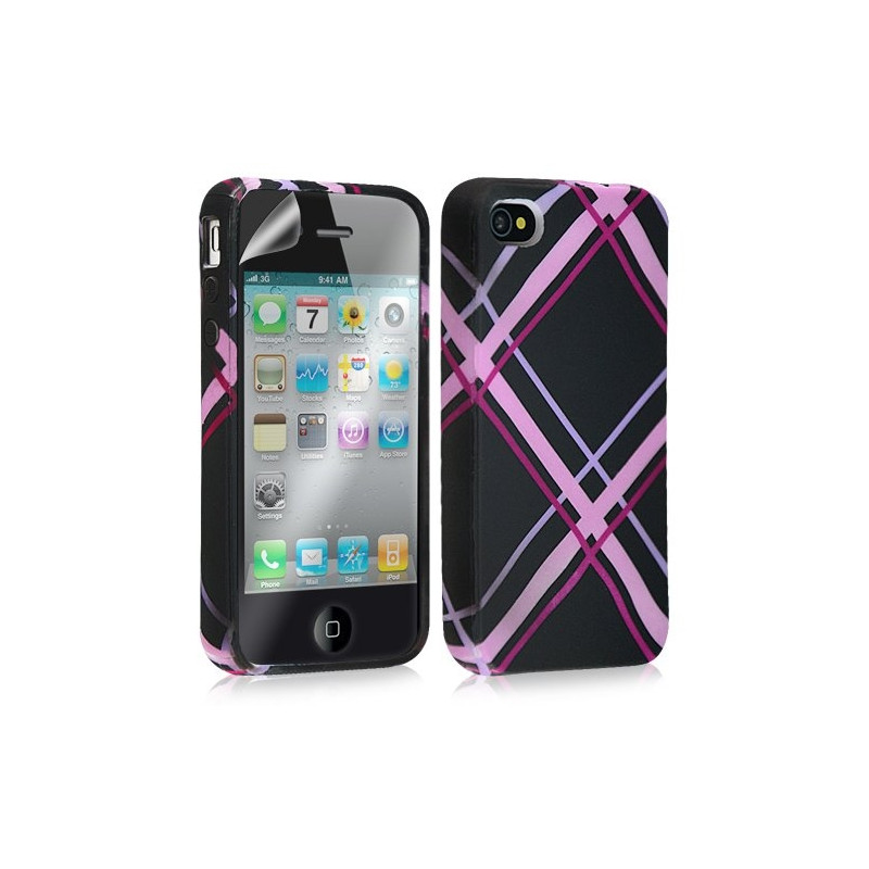 Housse étui coque en gel pour Apple Iphone 4 / 4S avec motifs + film protecteur