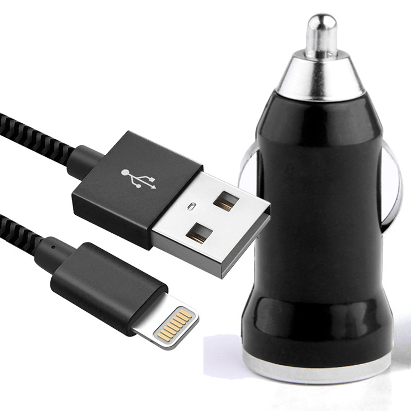 Chargeur (NOIR) Voiture Allume-Cigare + Câble Lightning pour Iphone 6s Plus