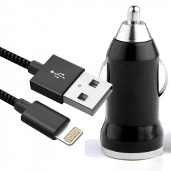 Chargeur (NOIR) Voiture Allume-Cigare + Câble Lightning pour Iphone 6s