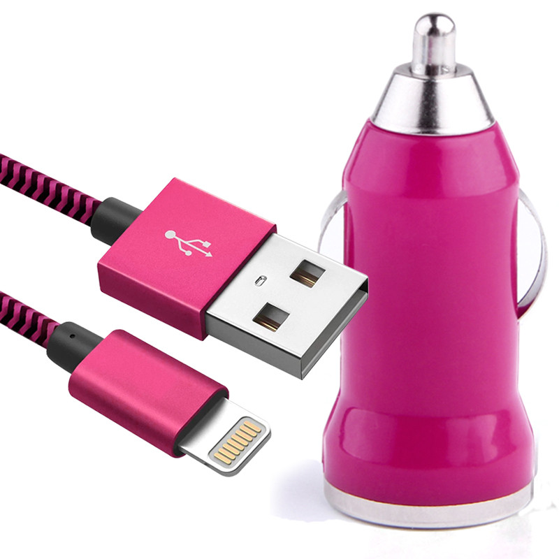 Chargeur (ROSE) Voiture Allume-Cigare + Câble Lightning pour Iphone 12 Pro