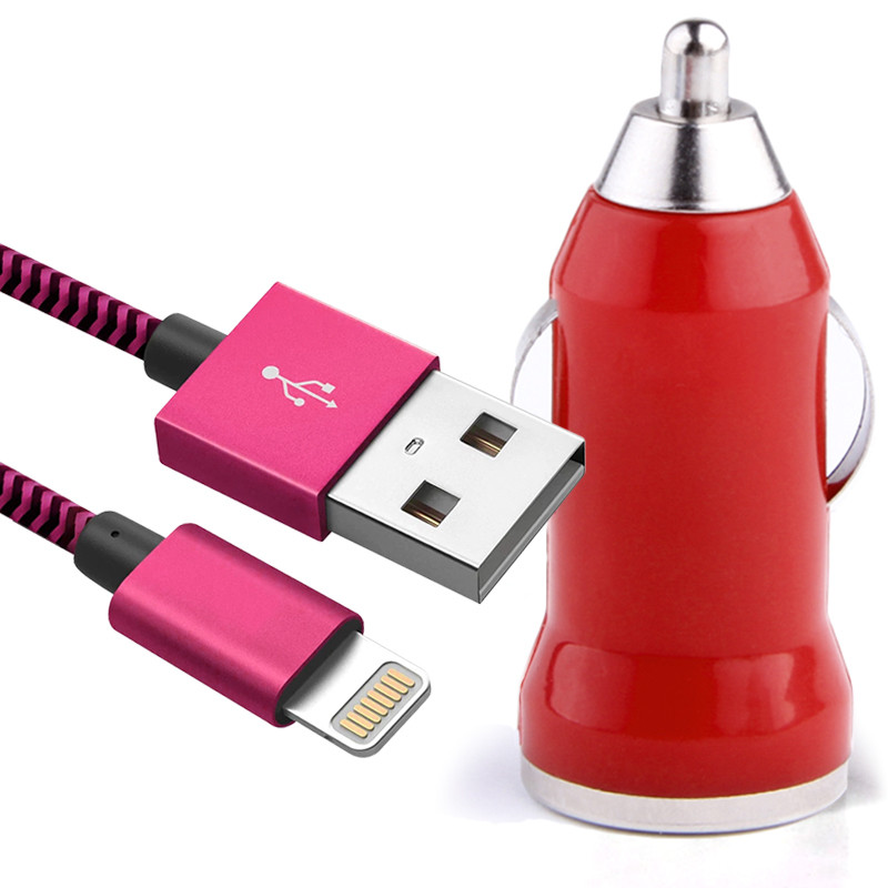 Chargeur (ROUGE) Voiture Allume-Cigare + Câble Lightning pour Iphone 12 Pro