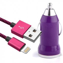 Chargeur (VIOLET) Voiture Allume-Cigare + Câble Lightning pour Iphone 12 Pro