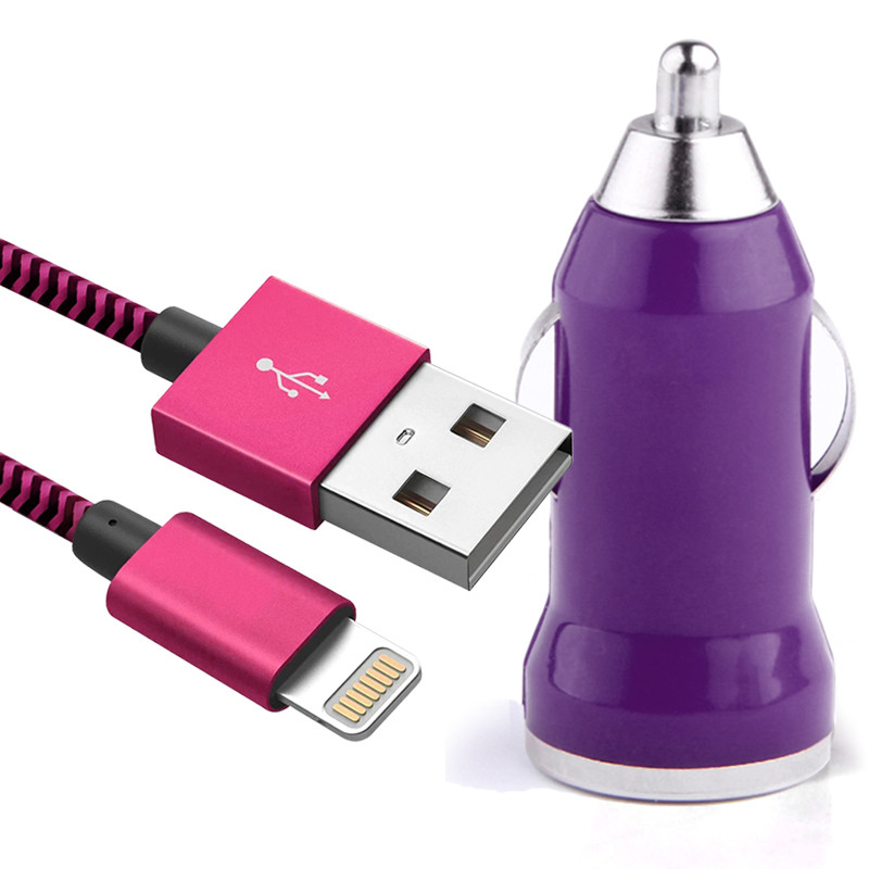 Chargeur (VIOLET) Voiture Allume-Cigare + Câble Lightning pour Iphone 12 Pro