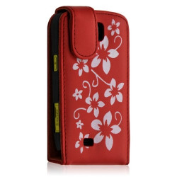 Housse coque étui pour Samsung Galaxy Mini s5570 motif fleurs couleur rouge + film protecteur