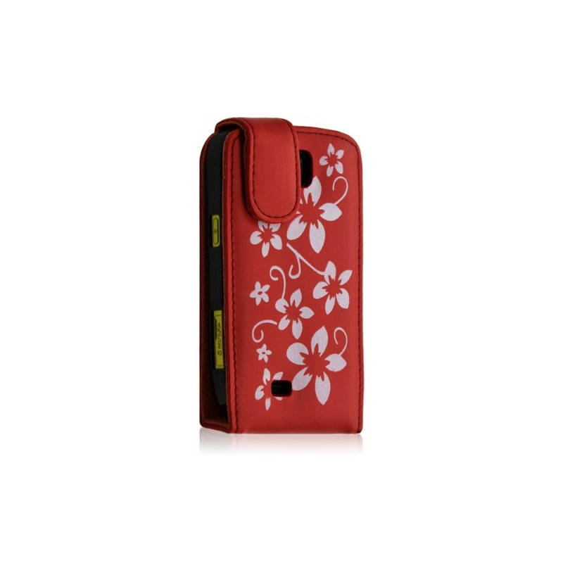 Housse coque étui pour Samsung Galaxy Mini s5570 motif fleurs couleur rouge + film protecteur