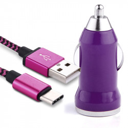 Chargeur Voiture Allume-Cigare Câble USB Type C Violet pour Smartphone Huawei