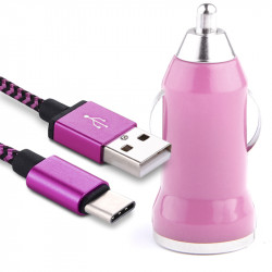  Chargeur Voiture Allume-Cigare Câble USB Type C Rose pour Smartphone Samsung