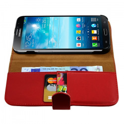Housse Coque Etui Portefeuille pour Samsung Galaxy Mega 6.3 Couleur Rouge + Chargeur Auto