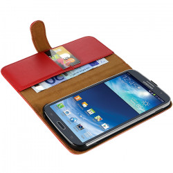 Housse Coque Etui Portefeuille pour Samsung Galaxy Mega 6.3 Couleur Rouge + Chargeur Auto