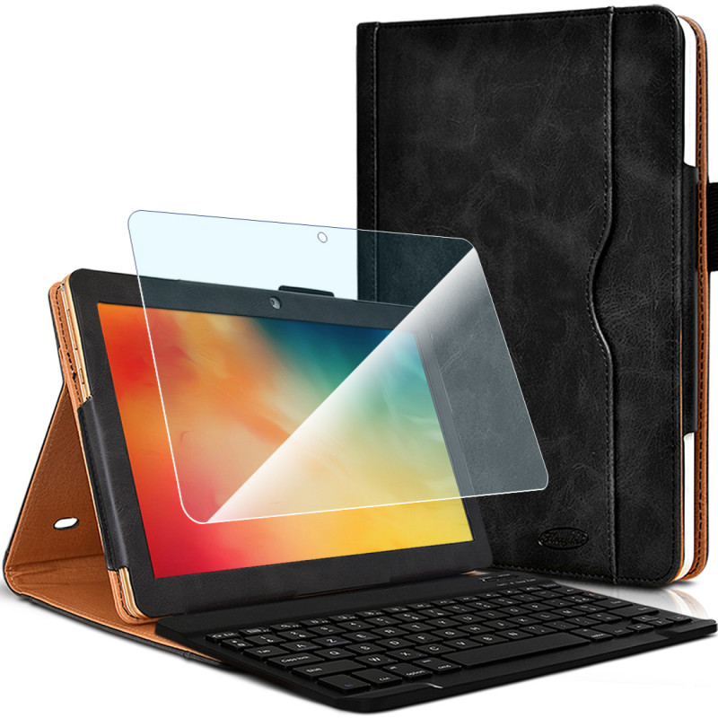 Pack Etui (Noir) + Clavier Azerty + Verre Flexible pour Tablette Logicom La Tab 105