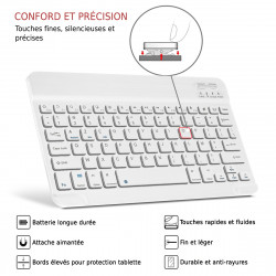 Clavier Blanc sans Fil AZERTY pour Tablette Android Logicom La Tab 129 / 128 /74