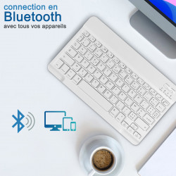 Clavier Blanc sans Fil AZERTY pour Tablette Android Logicom La Tab 129 / 128 /74