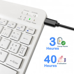 Étui Blanc Clavier Azerty pour Lenovo Tab M10 Plus 10.6 Pouces 3e Gén (TB-125) 2022