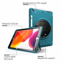 Coque Protection Intégrale Support (Turquoise) pour Apple iPad 8 10.2 Pouces (2020)