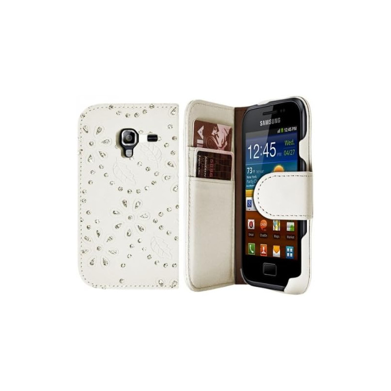 Housse Coque étui Portefeuille pour Samsung Galaxy Ace 2 Style Diamant Blanc