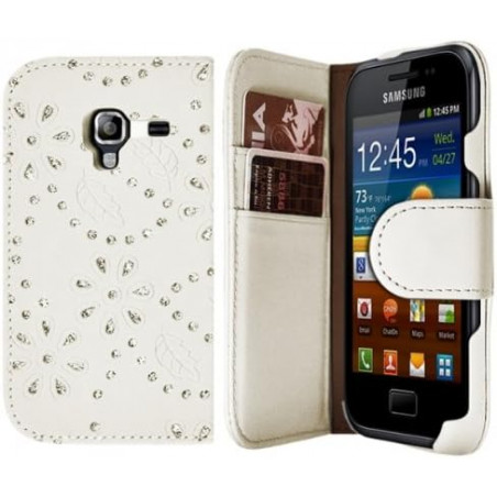 Housse Coque étui Portefeuille pour Samsung Galaxy Ace 2 Style Diamant Blanc