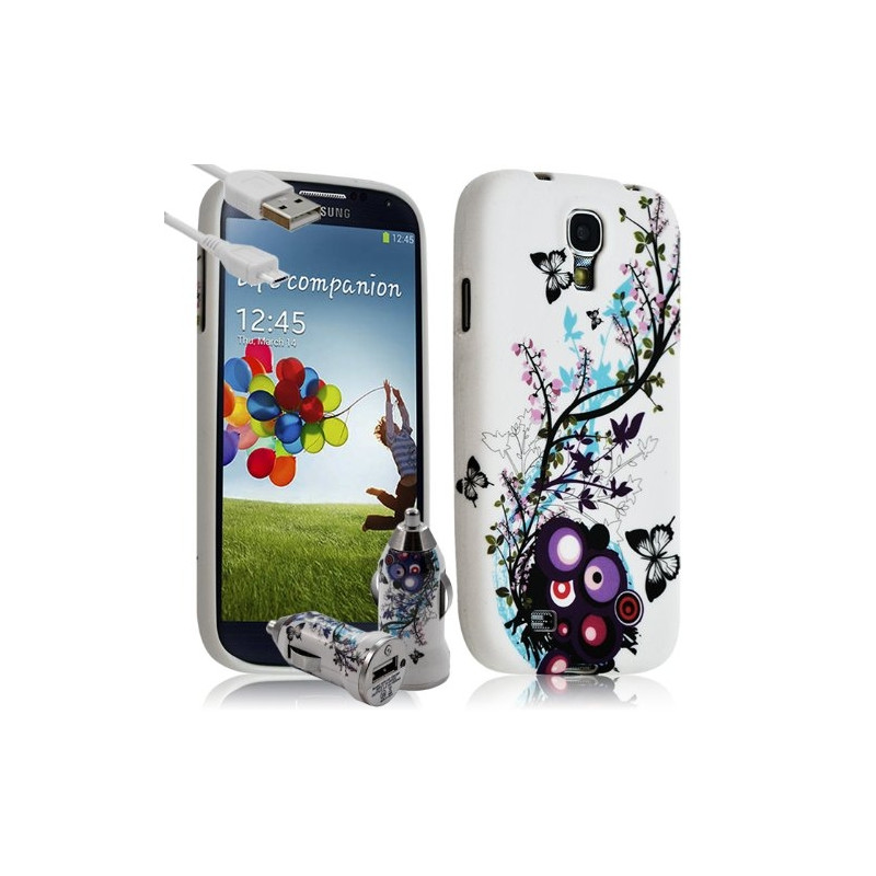 Housse Coque pour Samsung Galaxy S4 avec motif HF01 + Chargeur Auto